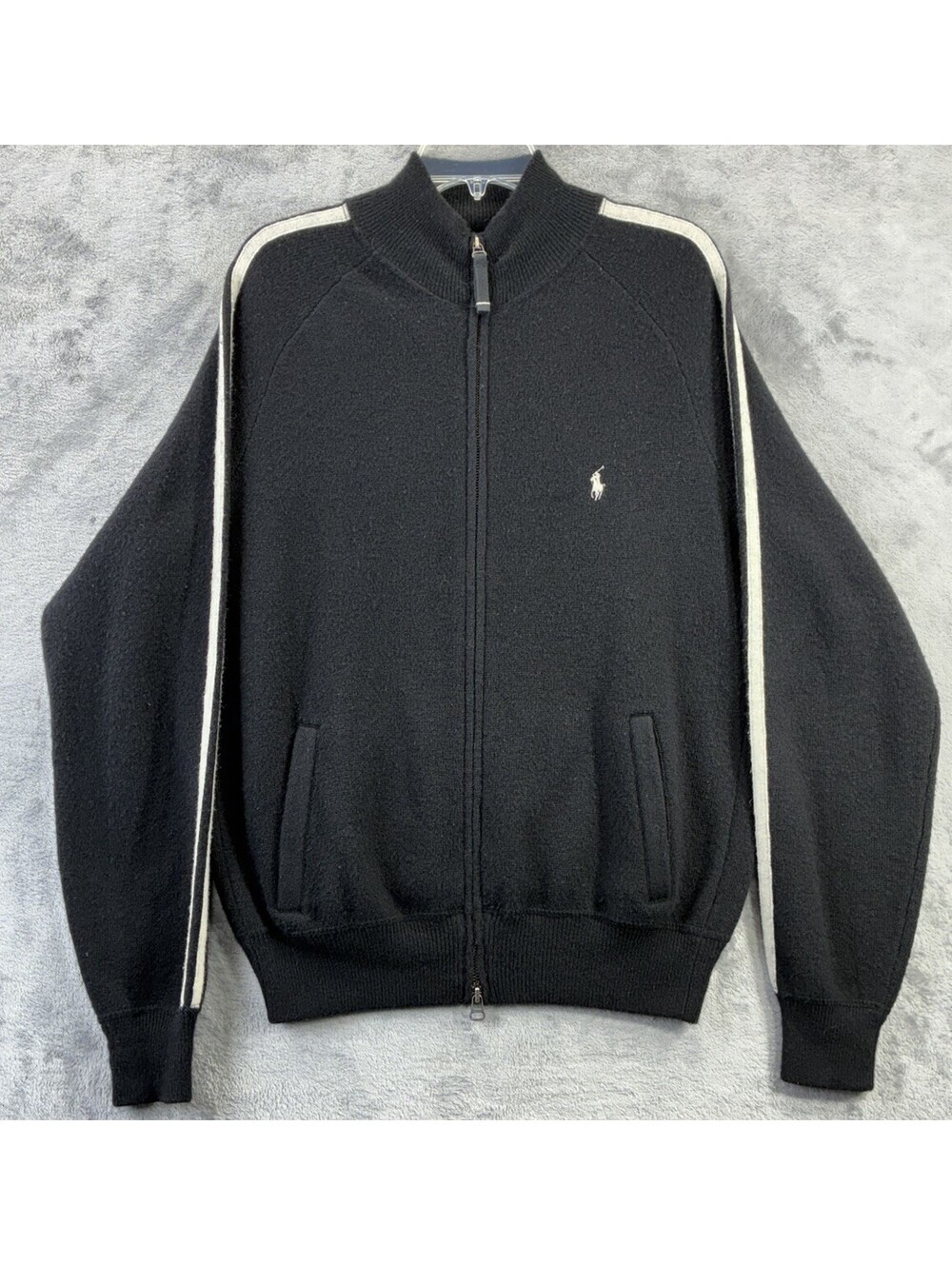 VTG Polo Ralph Lauren Merino Wool Full Zip Large Y2K Track Urban Cardigan
